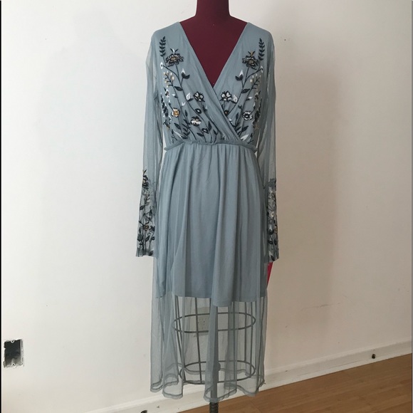 Embroidered Mesh Midi Dress - Picture 1 of 4